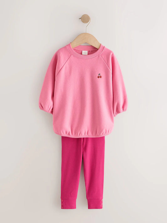 |Girl| Conjunto de Moletom e Legging Rosa-vivo (3 meses a 7 anos)