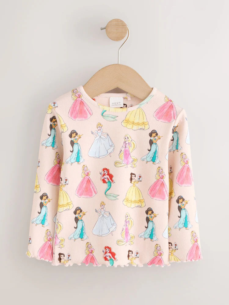 |Girl| Blusa Canelada Rosa de Manga Longa Princesas Disney (3 meses a 7 anos)