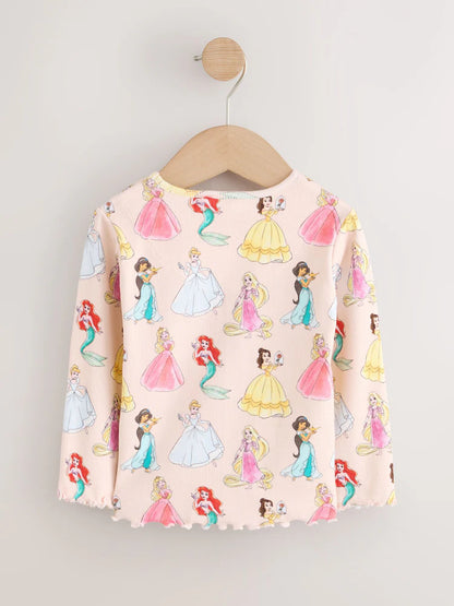 |Girl| Blusa Canelada Rosa de Manga Longa Princesas Disney (3 meses a 7 anos)