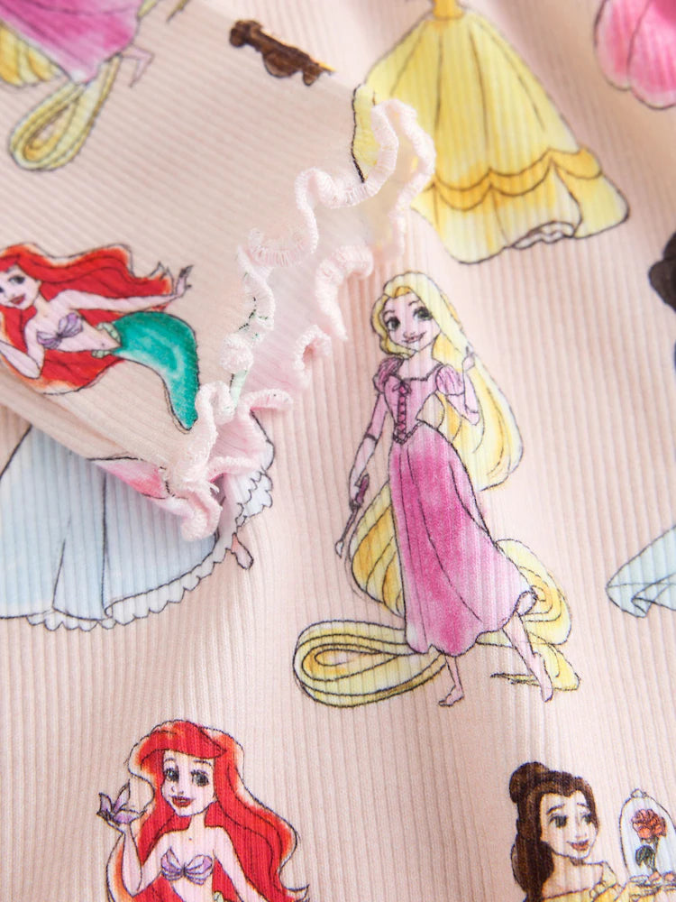 |Girl| Blusa Canelada Rosa de Manga Longa Princesas Disney (3 meses a 7 anos)