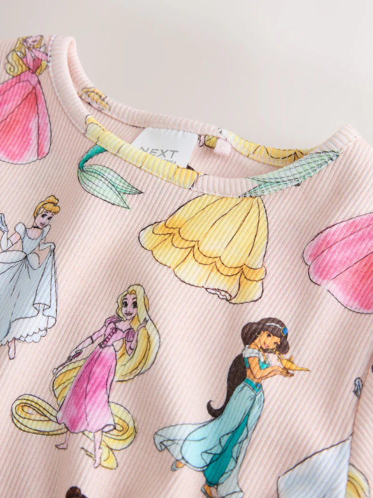 |Girl| Blusa Canelada Rosa de Manga Longa Princesas Disney (3 meses a 7 anos)