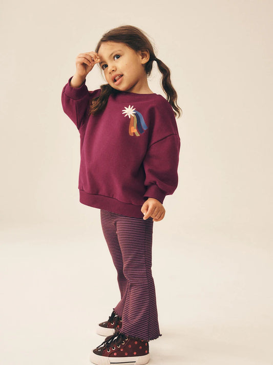 |Girl| Conjunto de Moletom Gola Careca e Legging Flare com Estampa de Estrelas (Roxo-Escuro) (3 meses a 7 anos)