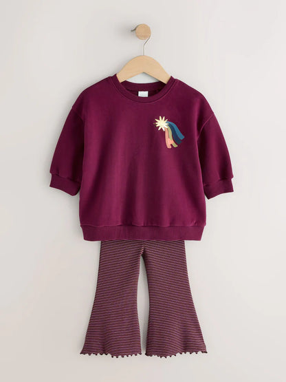 |Girl| Conjunto de Moletom Gola Careca e Legging Flare com Estampa de Estrelas (Roxo-Escuro) (3 meses a 7 anos)