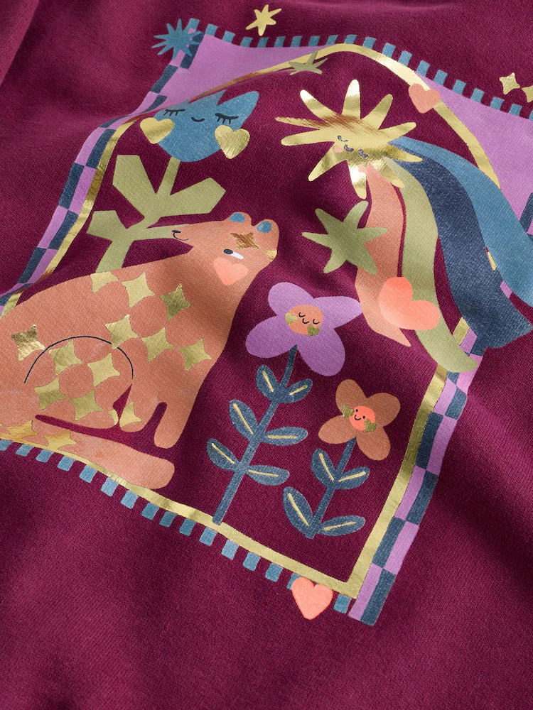 |Girl| Conjunto de Moletom Gola Careca e Legging Flare com Estampa de Estrelas (Roxo-Escuro) (3 meses a 7 anos)