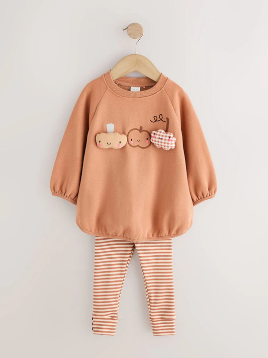 |Girl| Conjunto de Moletom e Legging Laranja "Little Pumpkin" (3 meses a 7 anos)