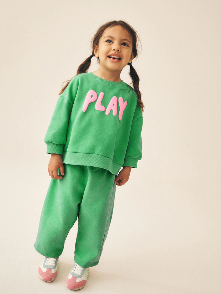 |Girl| Conjunto de Moletom e Calça Modelagem Barrel Leg Green Play (3 meses a 7 anos)