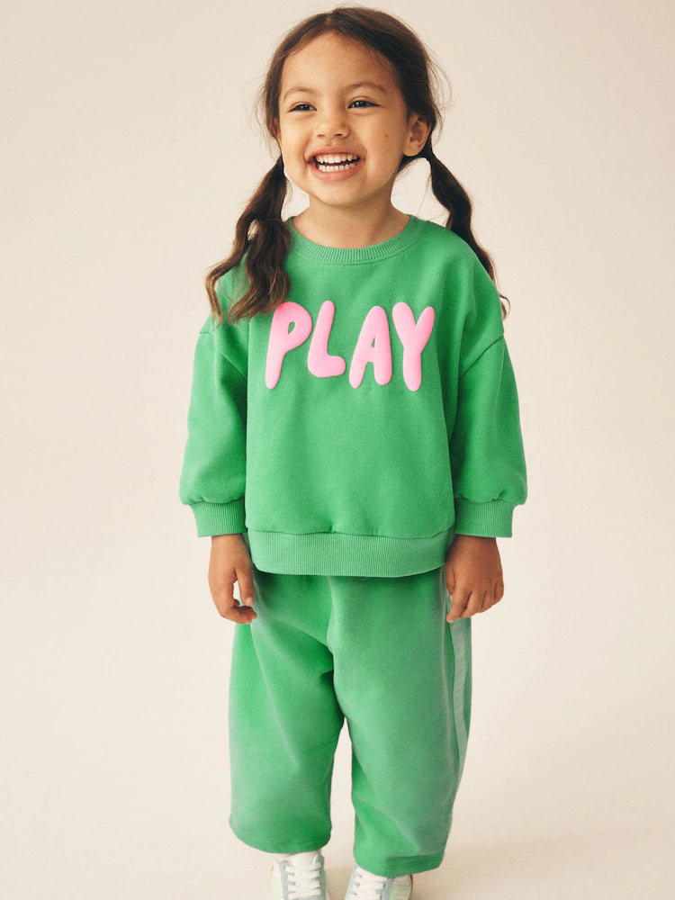 |Girl| Conjunto de Moletom e Calça Modelagem Barrel Leg Green Play (3 meses a 7 anos)