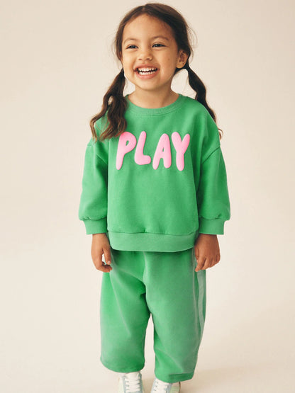 |Girl| Conjunto de Moletom e Calça Modelagem Barrel Leg Green Play (3 meses a 7 anos)
