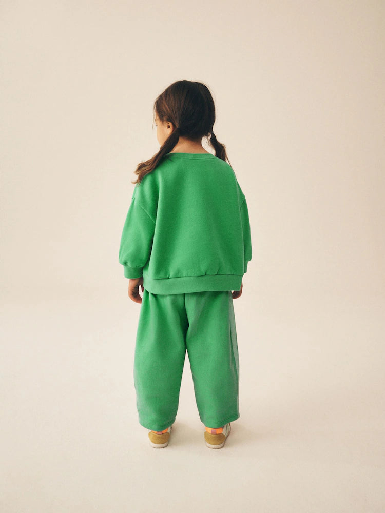 |Girl| Conjunto de Moletom e Calça Modelagem Barrel Leg Green Play (3 meses a 7 anos)