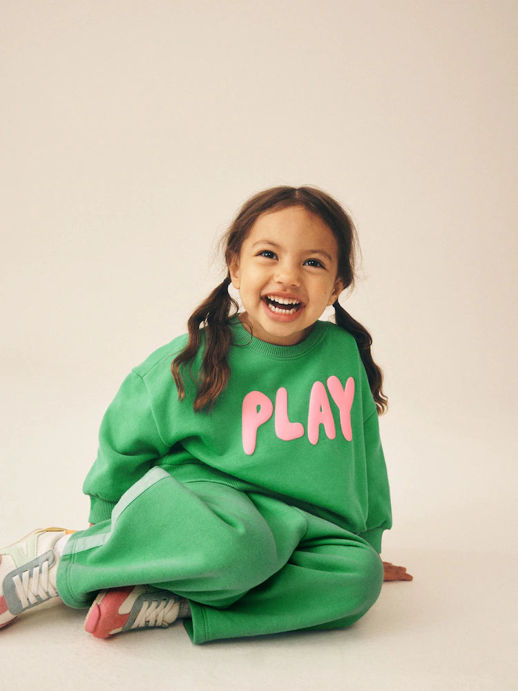 |Girl| Conjunto de Moletom e Calça Modelagem Barrel Leg Green Play (3 meses a 7 anos)