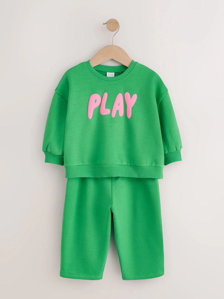 |Girl| Conjunto de Moletom e Calça Modelagem Barrel Leg Green Play (3 meses a 7 anos)