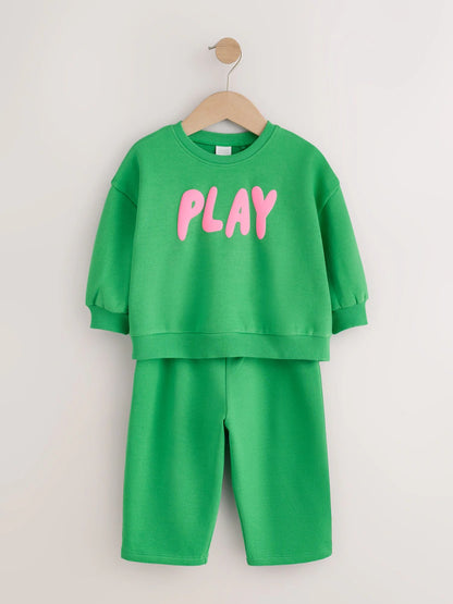|Girl| Conjunto de Moletom e Calça Modelagem Barrel Leg Green Play (3 meses a 7 anos)