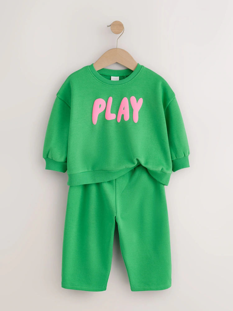 |Girl| Conjunto de Moletom e Calça Modelagem Barrel Leg Green Play (3 meses a 7 anos)