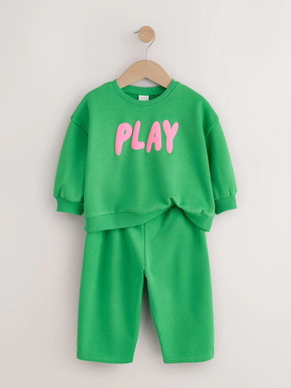 |Girl| Conjunto de Moletom e Calça Modelagem Barrel Leg Green Play (3 meses a 7 anos)