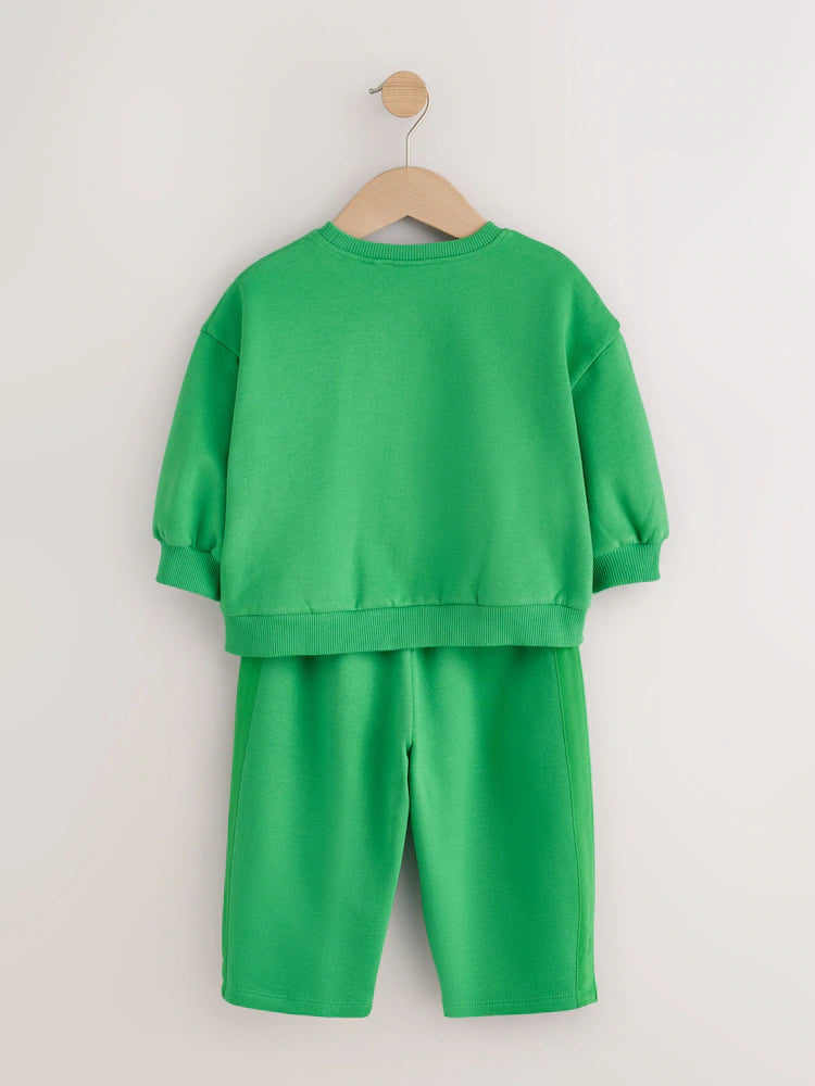 |Girl| Conjunto de Moletom e Calça Modelagem Barrel Leg Green Play (3 meses a 7 anos)