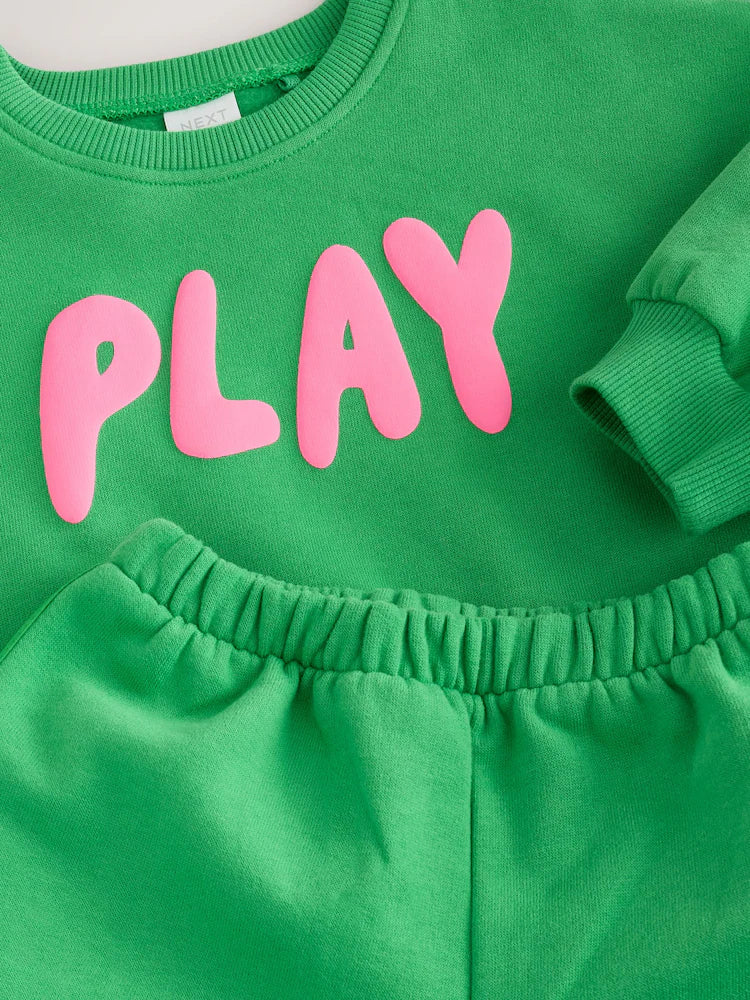 |Girl| Conjunto de Moletom e Calça Modelagem Barrel Leg Green Play (3 meses a 7 anos)