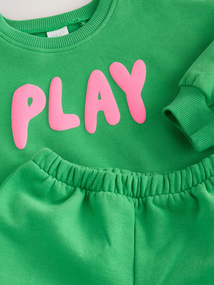 |Girl| Conjunto de Moletom e Calça Modelagem Barrel Leg Green Play (3 meses a 7 anos)