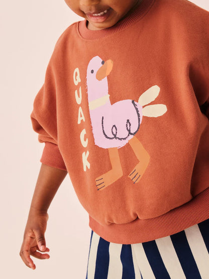 |Girl| Conjunto De Blusa De Manga Longa Com Estampa De Patos e Listras Azul-Marinho e calça modelo barrel (3 meses a 7 anos)
