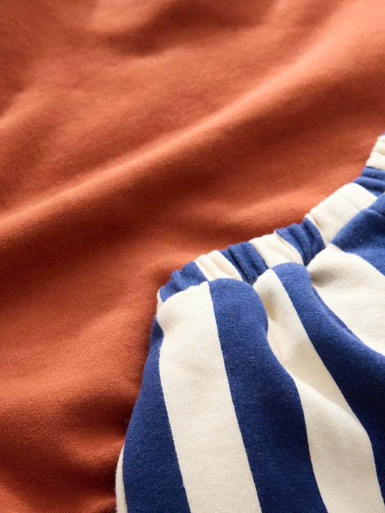 |Girl| Conjunto De Blusa De Manga Longa Com Estampa De Patos e Listras Azul-Marinho e calça modelo barrel (3 meses a 7 anos)