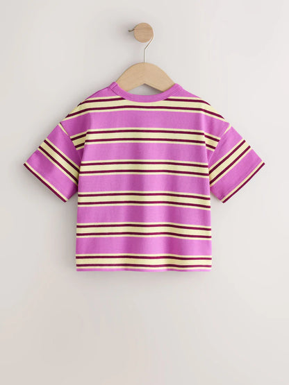 |Boy| Kit com 3 Blusas de Manga Curta Listradas Rosa/Roxo (3 meses a 7 anos)