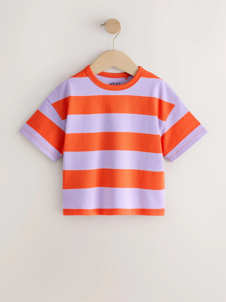 |Boy| Kit com 3 Blusas de Manga Curta Listradas Rosa/Roxo (3 meses a 7 anos)