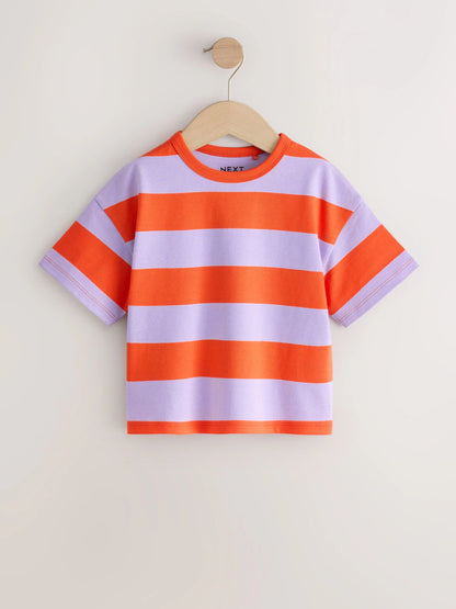 |Boy| Kit com 3 Blusas de Manga Curta Listradas Rosa/Roxo (3 meses a 7 anos)