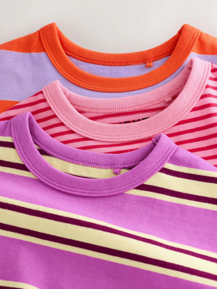 |Boy| Kit com 3 Blusas de Manga Curta Listradas Rosa/Roxo (3 meses a 7 anos)