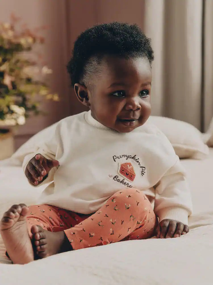 |BabyBoy| Conjunto de Moletom e Legging com Estampa de Abóbora (Cor Cru) (0 meses a 2 anos)