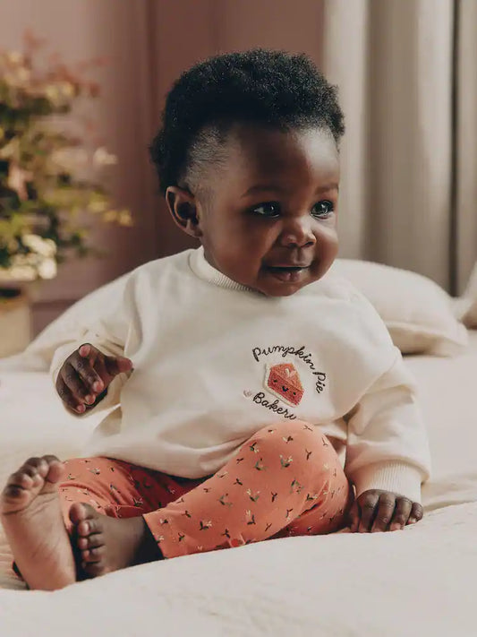 |BabyBoy| Conjunto de Moletom e Legging com Estampa de Abóbora (Cor Cru) (0 meses a 2 anos)
