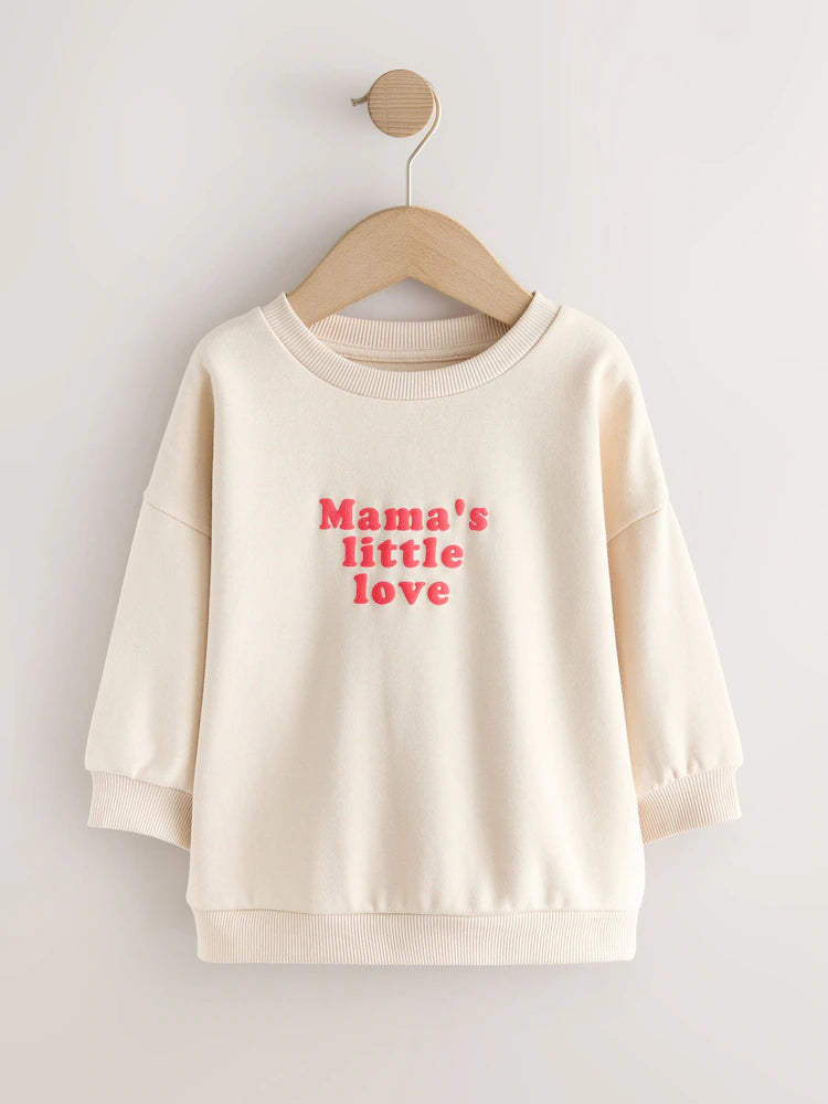 |Girl| Moletom De Gola Redonda "Mama's Little Love" Cor Creme, Tamanho Dia Dos Namorados (3 meses a 7 anos)