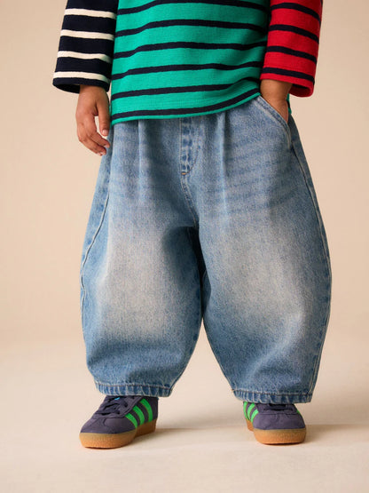 |Boy| Calça Jeans Wide Barrel com Lavagem Azul-Médio (3 meses a 7 anos)