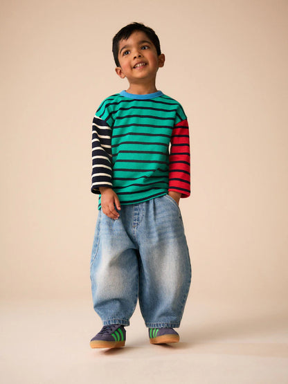 |Boy| Calça Jeans Wide Barrel com Lavagem Azul-Médio (3 meses a 7 anos)