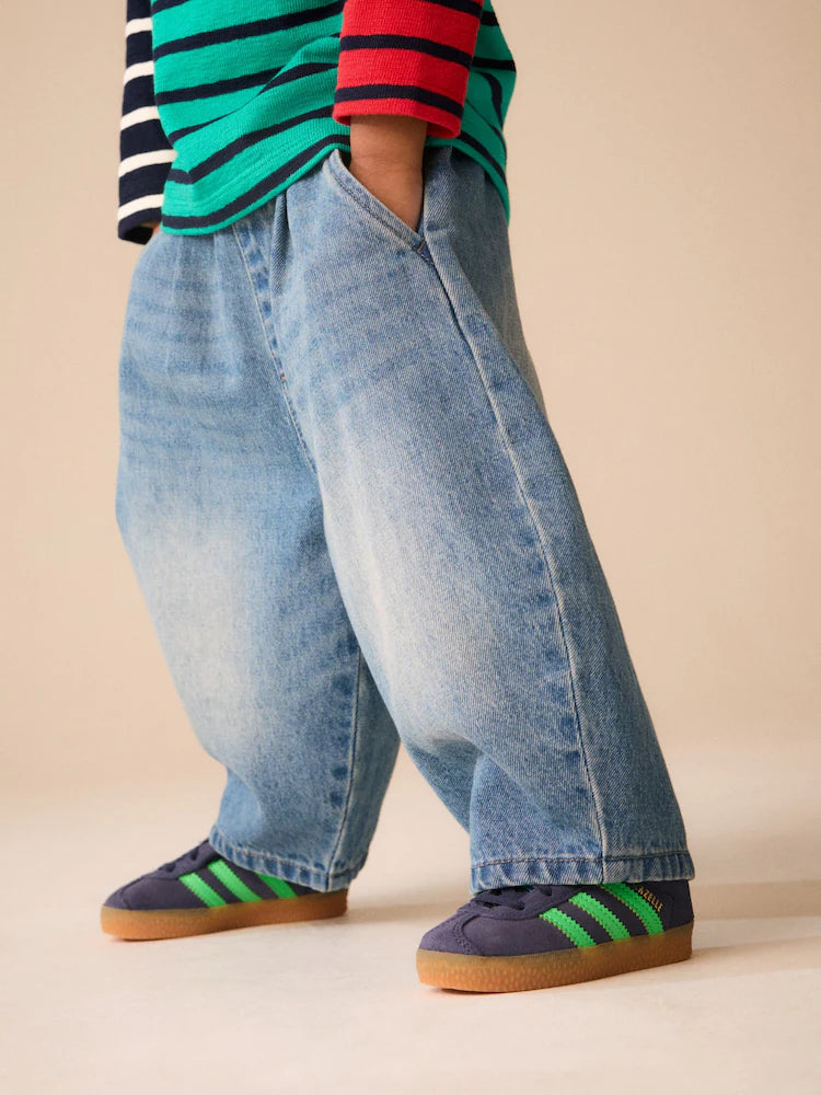 |Boy| Calça Jeans Wide Barrel com Lavagem Azul-Médio (3 meses a 7 anos)