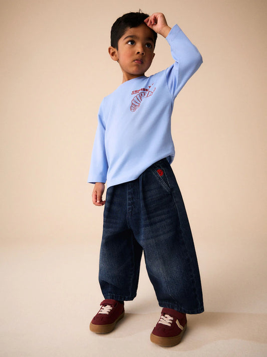 |Boy| Calça Jeans Azul-Escuro Wide Barrel (3 meses a 7 anos)