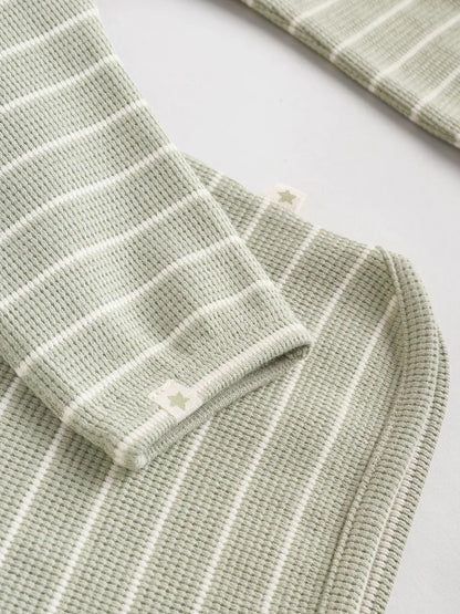 |BabyBoy| Conjunto de 6 peças com blusa e leggings listradas (verde/azul/marrom) para bebês (0 meses a 3 anos)