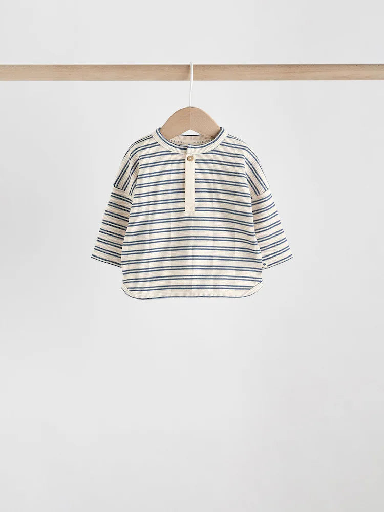 |BabyBoy| Conjunto de 6 peças com blusa e leggings listradas (verde/azul/marrom) para bebês (0 meses a 3 anos)