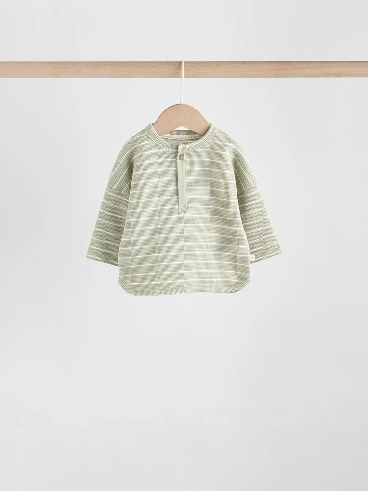 |BabyBoy| Conjunto de 6 peças com blusa e leggings listradas (verde/azul/marrom) para bebês (0 meses a 3 anos)