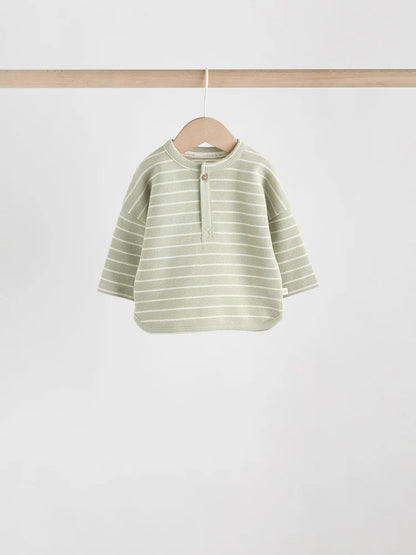 |BabyBoy| Conjunto de 6 peças com blusa e leggings listradas (verde/azul/marrom) para bebês (0 meses a 3 anos)