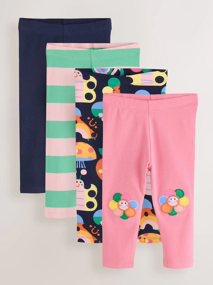 |Girl| Kit com 4 Leggings Azul-Marinho com Estampa de Joaninha (3 meses a 7 anos)