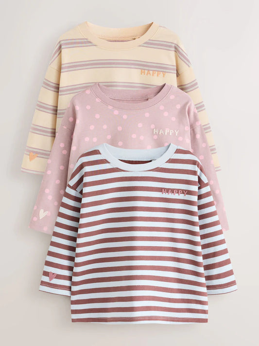 |Girl| Kit Com 3 Camisetas Listradas Rosa (3 meses a 7 anos)