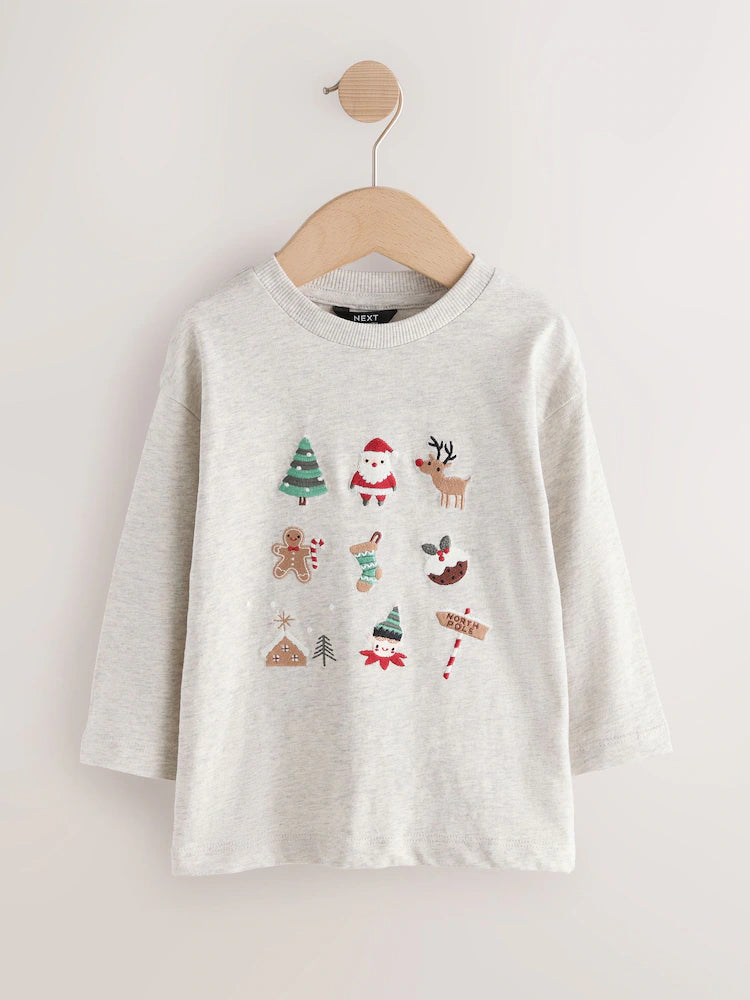 |Boy| Camiseta de Natal de Manga Longa com Papai Noel Azul e Rudolph (3 meses a 7 anos)