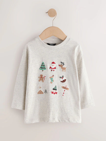 |Boy| Camiseta de Natal de Manga Longa com Papai Noel Azul e Rudolph (3 meses a 7 anos)