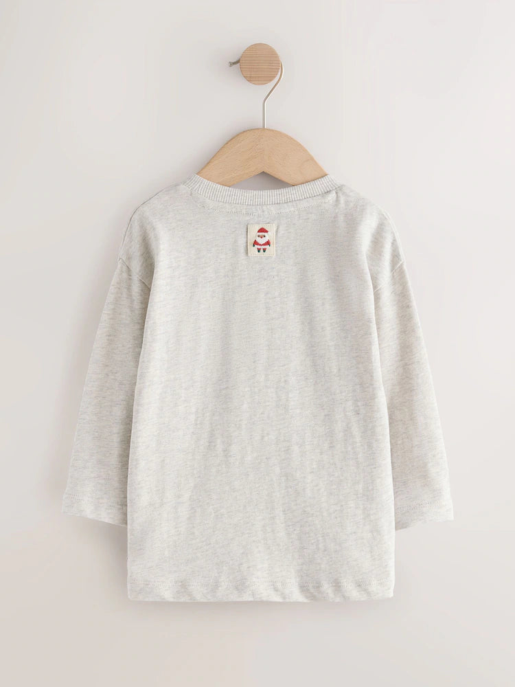 |Boy| Camiseta de Natal de Manga Longa com Papai Noel Azul e Rudolph (3 meses a 7 anos)