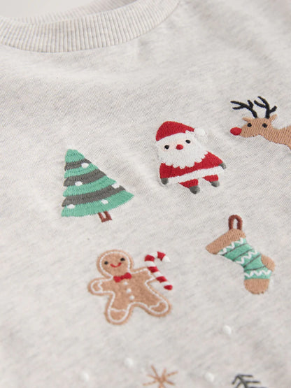|Boy| Camiseta de Natal de Manga Longa com Papai Noel Azul e Rudolph (3 meses a 7 anos)