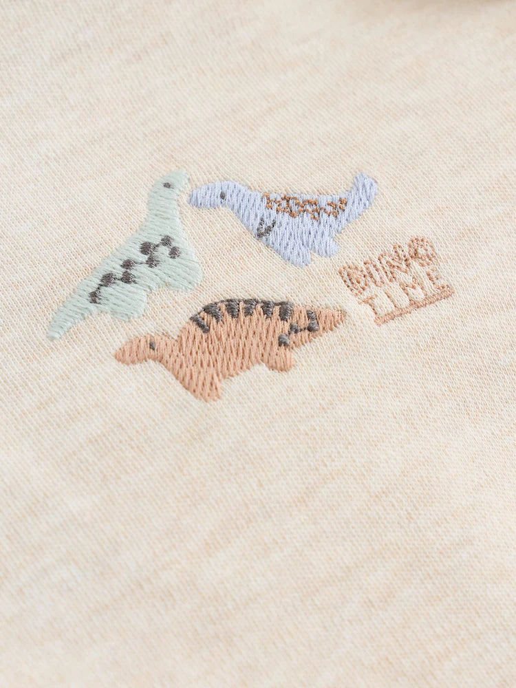 |BabyGirl| Kit com 5 Bodies de Manga Curta para Bebê – Estampa de Dinossauro (Cores Neutras)