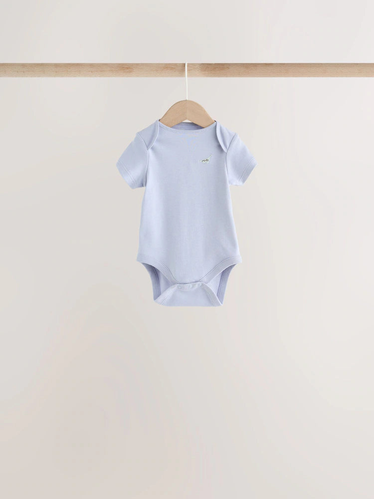 |BabyGirl| Kit com 5 Bodies de Manga Curta para Bebê – Estampa de Dinossauro (Cores Neutras)