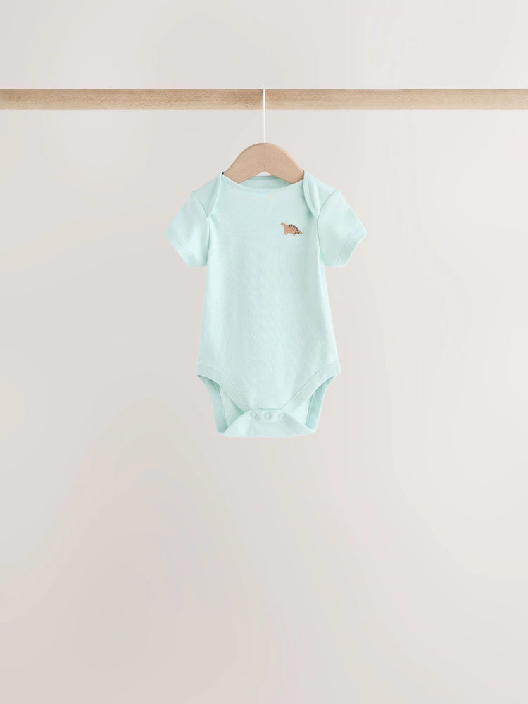 |BabyGirl| Kit com 5 Bodies de Manga Curta para Bebê – Estampa de Dinossauro (Cores Neutras)