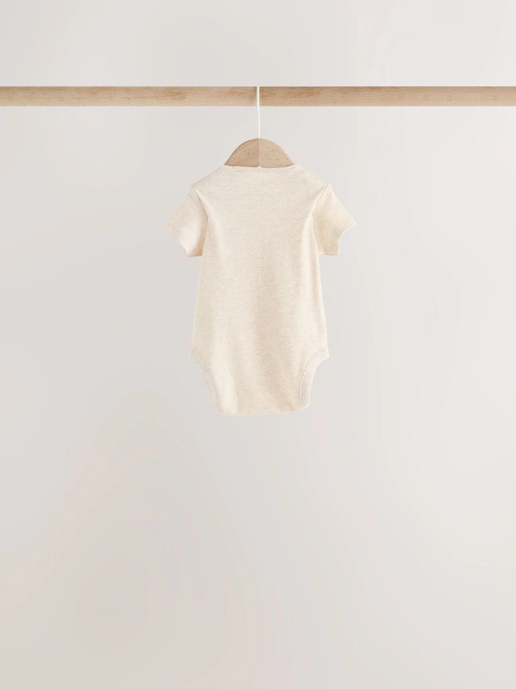 |BabyGirl| Kit com 5 Bodies de Manga Curta para Bebê – Estampa de Dinossauro (Cores Neutras)