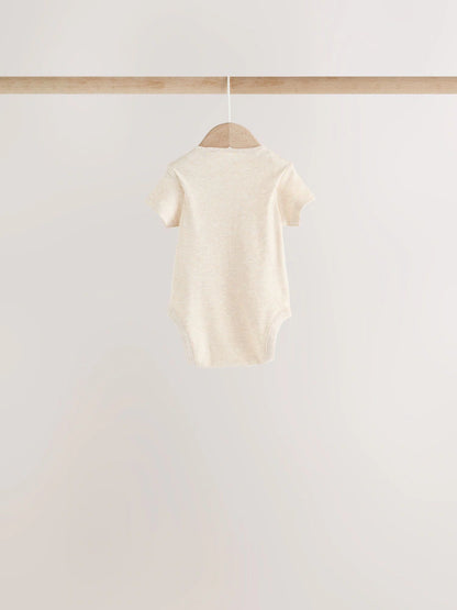 |BabyGirl| Kit com 5 Bodies de Manga Curta para Bebê – Estampa de Dinossauro (Cores Neutras)