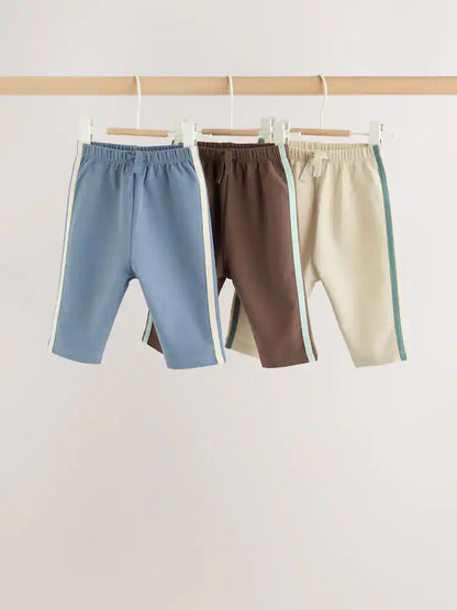 |BabyBoy| Kit Com 3 Calças Jogger de Corte Reto para Bebê – Azul/Marrom/Creme (0 meses a 2 anos)